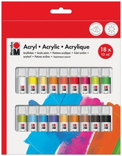 Acrylfarben-Set, 18 x 12 ml, farbig sortiert